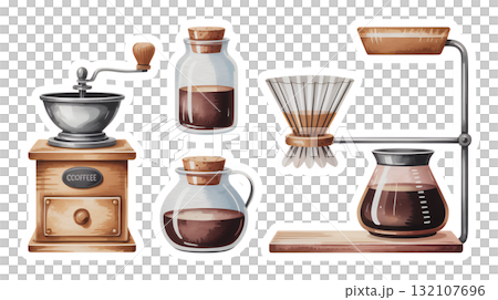手磨咖啡研磨機與滴濾咖啡萃取示意圖 132107696