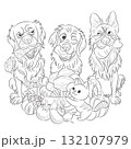 Black and white vector of dogs with vegetables 132107979