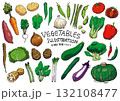 手描き　野菜線画セット　イラスト　カラー 132108477