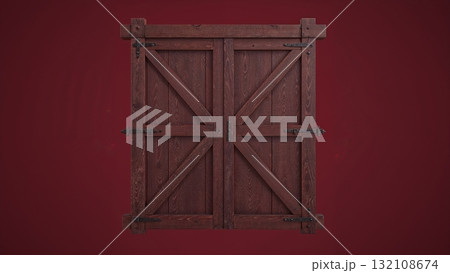 Wooden door over dark red background, no shadows Wooden door over dark red background, no shadows 132108674
