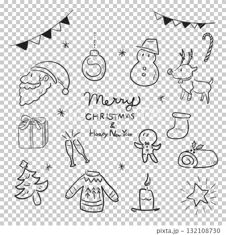 手描きのクリスマスイラストセット 手描きのクリスマスイラストセット 132108730