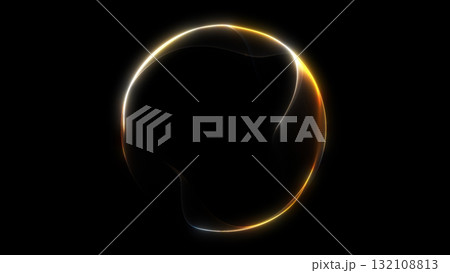 Vivid orange blue and white gradient sphere glowing with bright reflections and abstract motion. Colorful luminous orb design. 132108813