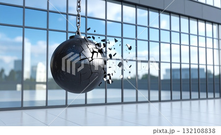 Wrecking Ball at Construction Site Wrecking Ball at Construction Site 132108838