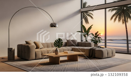 Modern Beachfront Living Room Interior Design 132109358