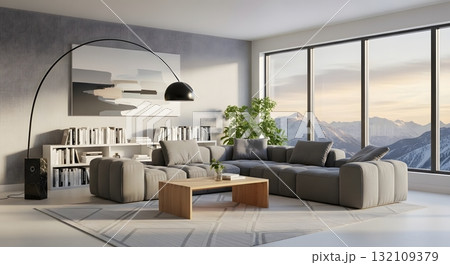 Modern Gray Sectional Sofa in a Mountain View Living Room Modern Gray Sectional Sofa in a Mountain View Living Room 132109379