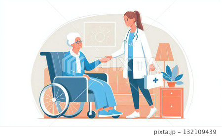 訪問介護士のイラスト（笑顔・ケア・福祉）／Home care worker illustration 132109439