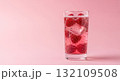 Raspberries In A Tall Glass With Sparkling Liquid On Pink Background 132109508