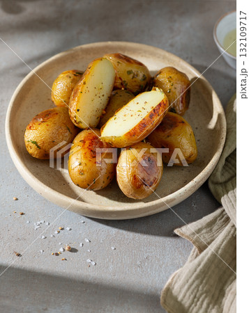 plate of roasted potatoes plate of roasted potatoes 132109717