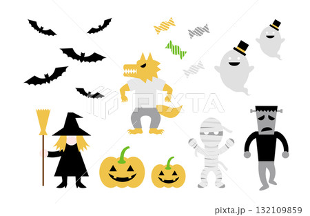 ハロウィンのシンプルでかわいいイラストセット 132109859