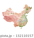 China watercolor map isolated on white in soft earthy tones, blending red, green, beige hues for natural artistic look. Ideal for travel posters, educational materials, infographics, editorial design 132110157