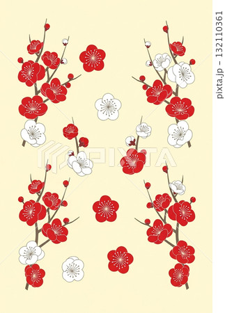 【はがき用】梅の花が並ぶ上品な和風デザイン 【はがき用】梅の花が並ぶ上品な和風デザイン 132110361