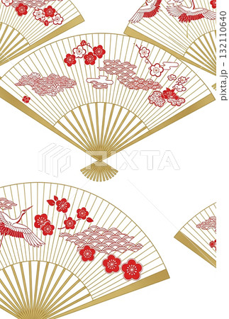 【はがき用】シンプルで上品な紅白和柄の背景素材 132110640