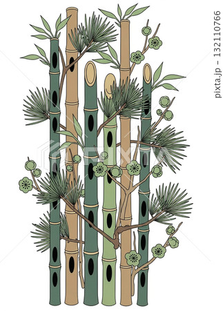 【はがき用】シンプルな松竹梅の装飾デザイン 132110766