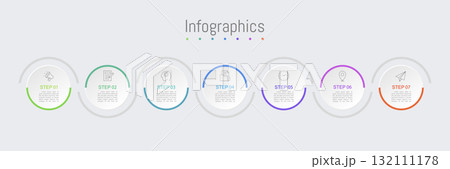 Infographic 7 options design elements for your business data. Vector Illustration. 132111178