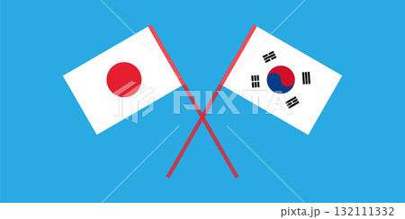 Crossed Flags of Japan and South Korea. The Korean and Japanese Flags. Crossed Flags of Japan and South Korea. The Korean and Japanese Flags. 132111332