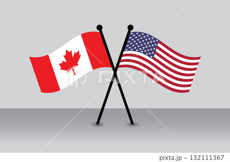 Crossed Canadian and American Flags Illustrate Partnership. Correct Proportion Banner Design. 132111367