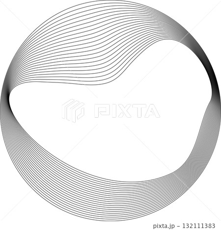 Set of circles round curve shape with wavy dynamic lines. Technology concept 132111383