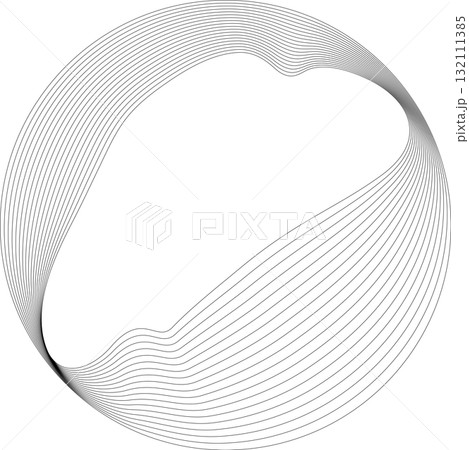 Set of circles round curve shape with wavy dynamic lines. Technology concept 132111385