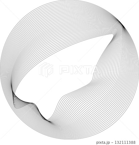 Set of circles round curve shape with wavy dynamic lines. Technology concept 132111388
