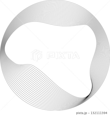 Set of circles round curve shape with wavy dynamic lines. Technology concept 132111394