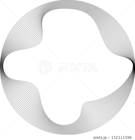 Set of circles round curve shape with wavy dynamic lines. Technology concept 132111396