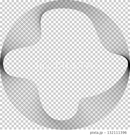 Set of circles round curve shape with wavy dynamic lines. Technology concept 132111396