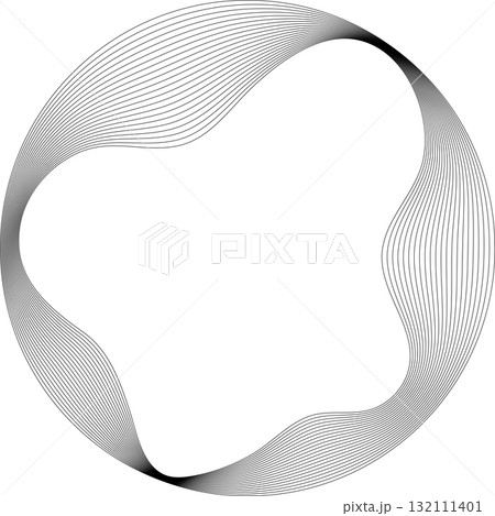 Set of circles round curve shape with wavy dynamic lines. Technology concept 132111401