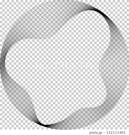 Set of circles round curve shape with wavy dynamic lines. Technology concept 132111401