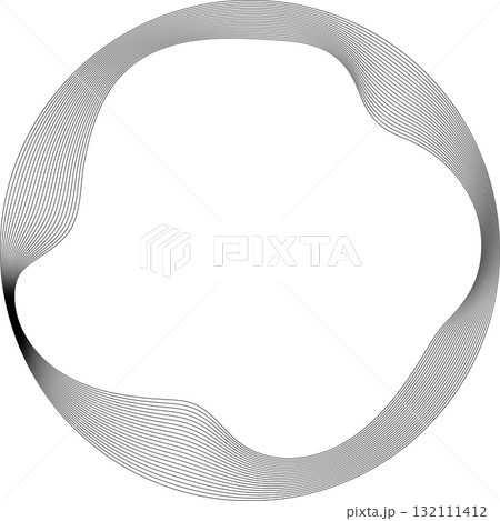 Set of circles round curve shape with wavy dynamic lines. Technology concept 132111412