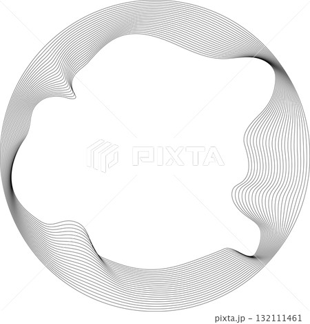 Set of circles round curve shape with wavy dynamic lines. Technology concept Set of circles round curve shape with wavy dynamic lines. Technology concept 132111461