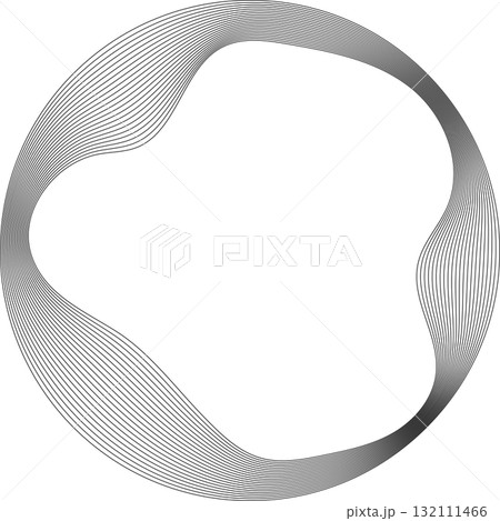 Set of circles round curve shape with wavy dynamic lines. Technology concept 132111466