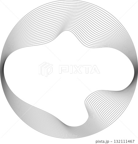 Set of circles round curve shape with wavy dynamic lines. Technology concept 132111467