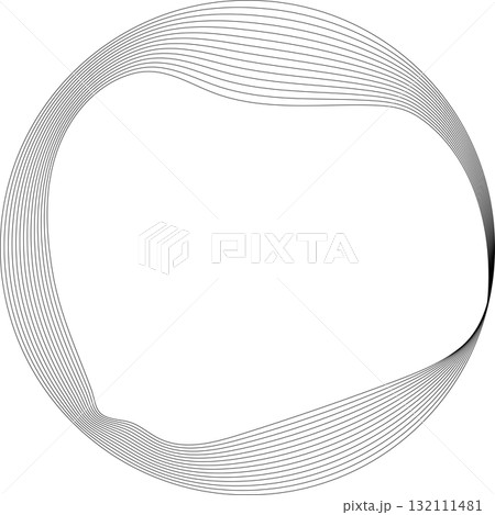Set of circles round curve shape with wavy dynamic lines. Technology concept 132111481
