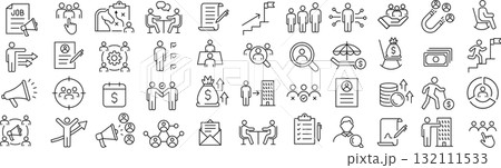 ベクターでモノクロの労務管理に関する線画アイコンセット 132111533