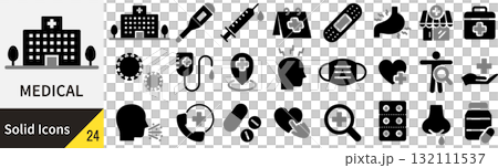 ベクターの医療に関するシルエットアイコンセット ベクターの医療に関するシルエットアイコンセット 132111537