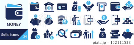 ベクターのお金に関するシルエットアイコンセット ベクターのお金に関するシルエットアイコンセット 132111538