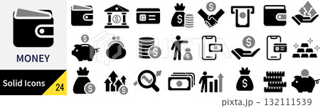 ベクターのお金に関するシルエットアイコンセット ベクターのお金に関するシルエットアイコンセット 132111539