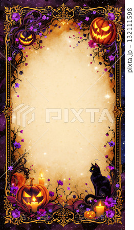 ハロウィンジャックオーランタンフレームと黒猫 ハロウィンジャックオーランタンフレームと黒猫 132111598
