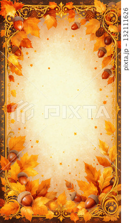 秋のドングリと紅葉のヴィンテージフレーム 秋のドングリと紅葉のヴィンテージフレーム 132111626