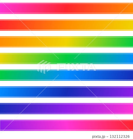 カラフルなグラデーションのバナー素材 虹色のストライプ8種セット 132112326