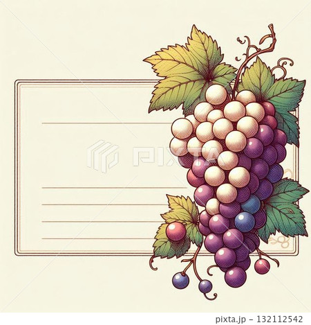 紫のブドウと緑の葉が描かれたイラスト 132112542