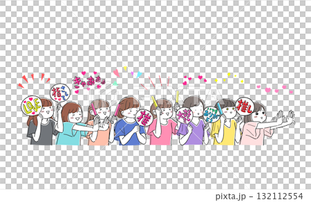 Colorful illustration of a group of women cheering on their favorite idol Colorful illustration of a group of women cheering on their favorite idol 132112554