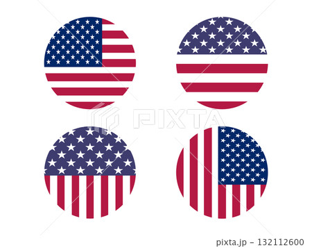 Circular US Flag Designs. USA American Flag Circle Label on White Background. Circular US Flag Designs. USA American Flag Circle Label on White Background. 132112600