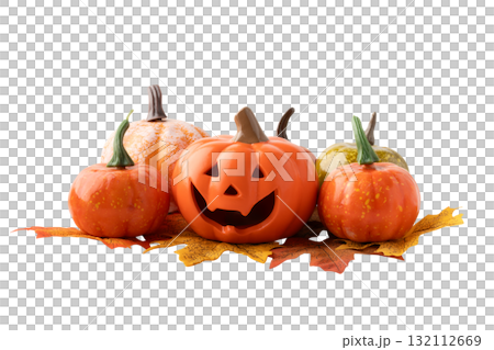 Halloween pumpkin (jack-o'-lantern) decoration on transparent background (png) 132112669