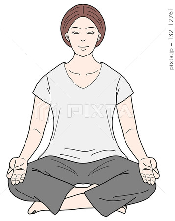 瞑想・ヨガをしている女性のイラスト（色付き） 132112761