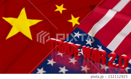 The Trade war 2 on USA and China Flag for Business concept 3d Rendering. 132112925