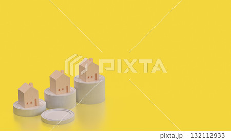 The Wood House On yellow Background for Property or Building concept 3d Render. 132112933