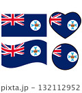 Waving flag of Queensland. Queensland Australia national flag on white background. Queensland love flag. Circle badge. flat style. 132112952