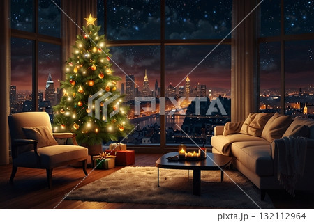クリスマスの夜のおしゃれな部屋 132112964