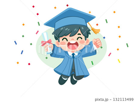 Illustration of Happy Graduate Jumping with Diploma 132113499